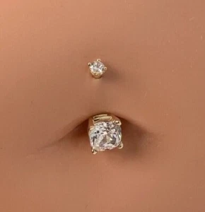 Anillo de ombligo para mujer enchapado en oro amarillo de 14 quilates con cojín de 2 quilates creado en laboratorio - Imagen 1 de 5