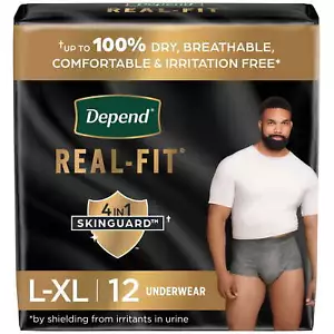 Incontinence Underwear for Men, Adult Diapers, L/XL, Grey, 12 Count - Picture 1 of 6