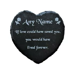 Personalised Engraved Slate Stone Heart Memorial Statue Grave Marker Plaque Gift - Picture 1 of 45