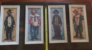 4 Vintage Folk Art Berdot Clowns Circus Painting Carnival Unique Litho Set - Picture 1 of 7