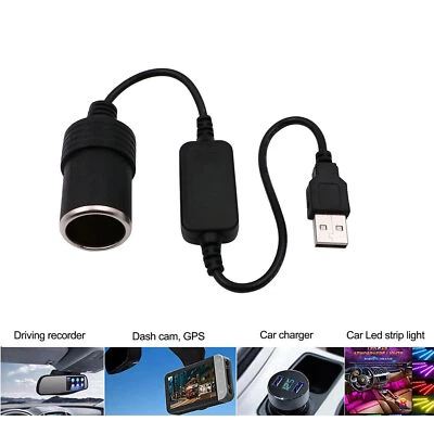 USB to 12V Car Cigarette Lighter Female Socket Converter Adapter Cable Connector - Image 1 of 4