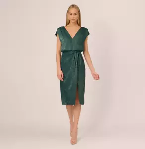 Adrianna Papell Folien Blouson Midikleid mit Faux Wickelrock (Dark Ivy, 16) - Bild 1 von 5