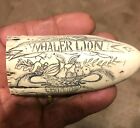 SCRIMSHAW RESIN REPRODUCTION SPERM WHALE TOOTH  ' THE SHIP LION'
