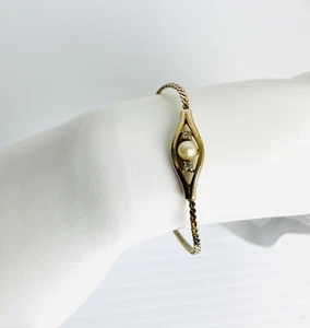 Vintage Panetta Italien signiertes goldfarbenes Kristall- und Kunstperlenarmband 6,5 Zoll L - Bild 1 von 10