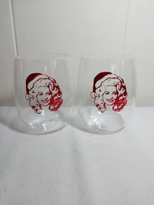 Dolly Parton Weihnachten Weihnachtsmütze stiellos Acryl Weinglas 4,25" Menge 2 - Bild 1 von 6
