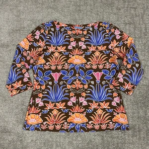 Camisa J McLaughlin Top Mujer Grande Naranja Marrón Tela Catalina Manga 3/4 - Imagen 1 de 7