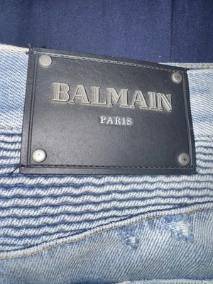 Jeans masculino Balmain Paris azul motociclista motocicleta tamanho 33 slim fit jeans skinny - Imagem 1 de 4