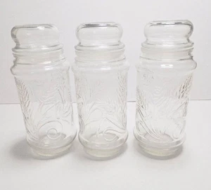VTG Three Matching 1982 Planters Mr. Peanut Glass Jar Canisters Wheat Pattern - Picture 1 of 9