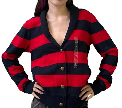 Tommy Hilfiger Mujer Cárdigan Rayas Azul Marino y Rojo Talla L Foto 1 de 2