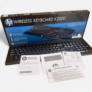 HP Wireless Standard Qwerty K2500 UK Keyboard in Black E5E78AA#ABU - Picture 1 of 8