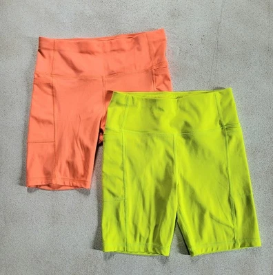 Athletic Works женские шорты для упражнений S (4-6) набор из 2 - неоновый желтый и персиковый - Изображение 1 из 4