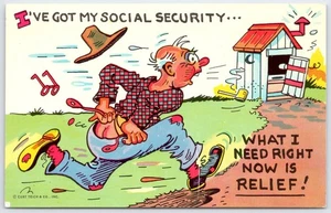 Vintage Curt Teich Comic Postkarte Ich habe meine Sozialversicherungshilfe - Bild 1 von 2