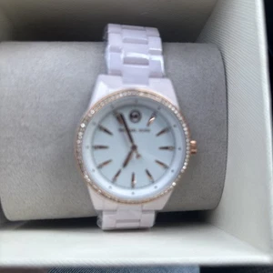 NEW Michael Kors Ritz Pink Ceramic Rose Gold Glitz Ladies Watch MK6838 NIB +Box - Picture 1 of 3