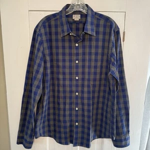Camisa J Crew Para Hombre Grande Azul Gris Cuadros Calidad Tejida 100% Algodón Botón - Imagen 1 de 5