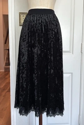 Kobi Halperin Velvet Lace Trim Midi Skirt Sz XL Pre Owned Gothic - Image 1 of 4