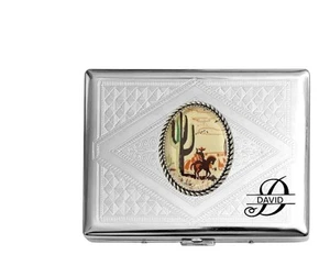 CUSTODIA PORTASIGARETTE WESTERN COWBOY ACCIAIO INOX OMAGGIO MONOGRAMMA INCISO LASER /C1 - Foto 1 di 3