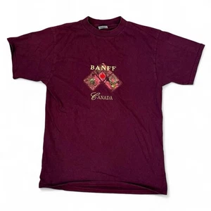 Vintage Banff Canada burgunderrot bestickt T-Shirt Erwachsene Größe Large Natur Herbst - Bild 1 von 4