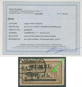 Memelgebiet 1920 mit Aufdruckfehler 26 y II gestempelt geprüft mit Befund - Picture 1 of 1