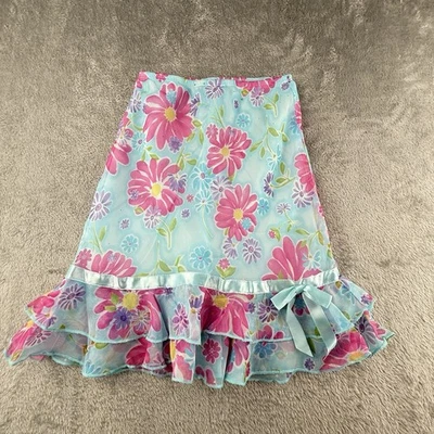 Amy Byer 裙子女孩 4 花卉膝盖以下蝴蝶结褶皱少女女性 Coquette 复古 — 第 1/4 张图片