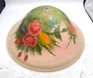 Art Nouveau Reverse Hand Painted Glass Floral Lamp Shade Art Deco Frosted Glass - Picture 1 of 10