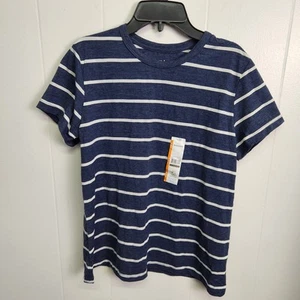 Time And Tru Shirt Youth Medium Blue White Striped Relaxed Fit Crew Tee Casual - Picture 1 of 10