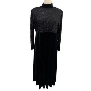 Maxi Vestido Formal Vintage Negro Terciopelo Floral Burnout Transparente Baile de graduación 14W - Imagen 1 de 13