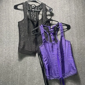 2 Corsé Negro Púrpura Floral Encaje Corredor Espalda Deshuesado Lencería Sexy Gótica Audaz - Imagen 1 de 23