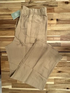 NWT H&M Wide Leg Linen Pants High Rise Beige Camel Size L Linen Viscose - Picture 1 of 15