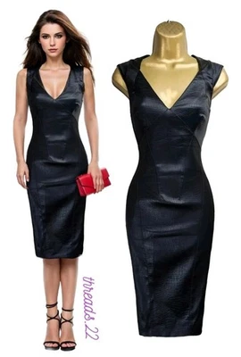 BNWT Karen Millen UK14 US10 Leather Look Stretch Pencil Dress Occasion Black  - image 1 of 4