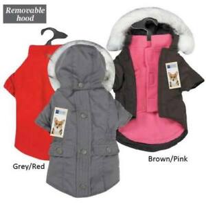 ESC 3 in 1 Dog Pet Coat Jacket Removable Hood Fleece Lining Brown Gray Misc Size