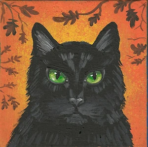 Impresión 4x4 de pintura GATO NEGRO HALLOWEEN ESTILO VINTAGE BRUJA FOLK Arte Ryta 🙂 - Imagen 1 de 1