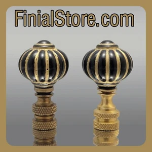 Black/Gold, Acrylic, Antique Style Lamp Finial Polished/Antique Brass Base - Picture 1 of 19