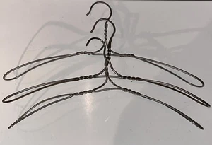3 ANTIQUE HEAVY METAL CLOTHES/COAT HANGERS ~ Twisted Wire With Shoulder Loops - Picture 1 of 4