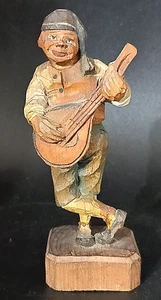 ANTICO MUSICISTA BOHEMIA TEDESCO SCULTURA UOMO IN LEGNO INTAGLIATO 5" c1880 v/g - Foto 1 di 5
