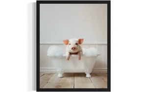 Pig Animal Bathtub Art Print Poster Wall Art Painting - Picture 1 of 7