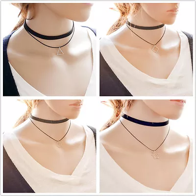 Bohemian Women Sexy Black Leather Choker Necklace Gothic Grunge Retro Chain Cord - Image 1 of 4