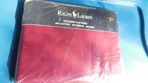 Hoja Plana Ralph Lauren Talla Queen Rojo Borgoña Liso -100% Algodón-NUEVO DE NUEVO - Imagen 1 de 2
