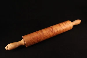 Vtg Kitchen Large Birds Eye Maple Turned Wood Rolling Pin 17-1/4" L by 2-3/8" W - Picture 1 of 14