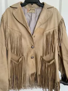 Vintage Geronimo Forrest A Heath Co Damen Leder Fransen Westernjacke Buffalo - Bild 1 von 12