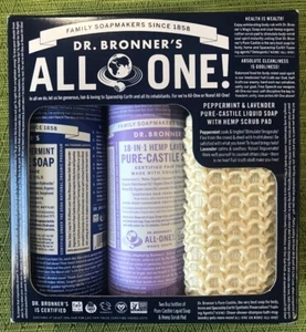 Dr Bronners, Flüssigseife Geschenkset Pfefferminz Lavendel Peeling Pad Bio - Bild 1 von 4
