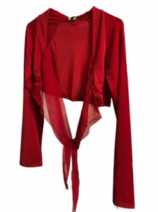 Que Sera Chiffon Shrug Cropped Top Long Sleeve Party Jacket Cardigan Red UK 10 - Picture 1 of 1