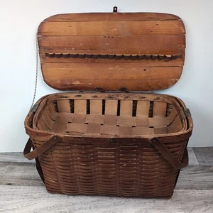 Vintage Wov-N-Wood by Jerywil Picnic Basket 21"Lx11W"x12"H 1940/1950’s - Picture 1 of 12