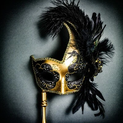 Venetian Side Ostrich Feather Mardi Gras Masquerade Women Party Eye Mask Costume - Image 1 of 2