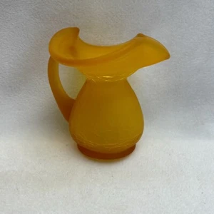 Vintage Kanawha Yellow Frosted Crackle Glass Glowing Pitcher Vase - Picture 1 of 14