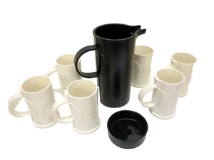 VTG DANSK Gunner Cyren 1970s Plastic MELAMINE 1 Pitcher 6 Mugs MoD Black White - Picture 1 of 14