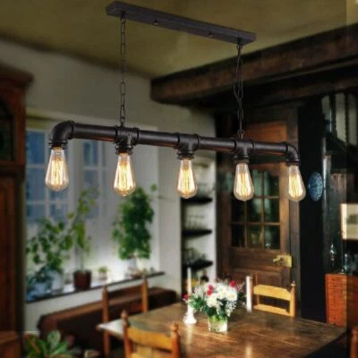 Vintage Industrial 5Way Steampunk Retro Pipe Light Hanging Ceiling Pendant Light - Image 1 of 4
