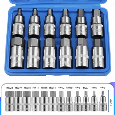 12-TLG 1/2 STECKSCHLÜSSEL SATZ 5-22 mm INNENSECHSKANT NÜSSE für INBUS SCHRAUBEN - Bild 1 von 4