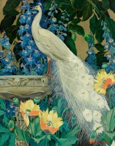 Jessie Arms Botke Pfau und Mohnblumen Leinwandbild 16 x 20 - Bild 1 von 4