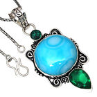 925 Silver Green Botswana Agate Emerald Gemstone Mother's Jewelry Pendants 2.5"
