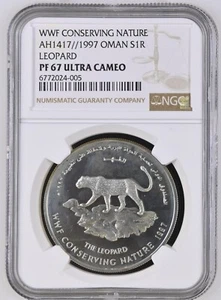 1 Rial 1997 WWF Conservation of Nature - Leopard, Oman NGC PF67 Ultra Cameo - Picture 1 of 2
